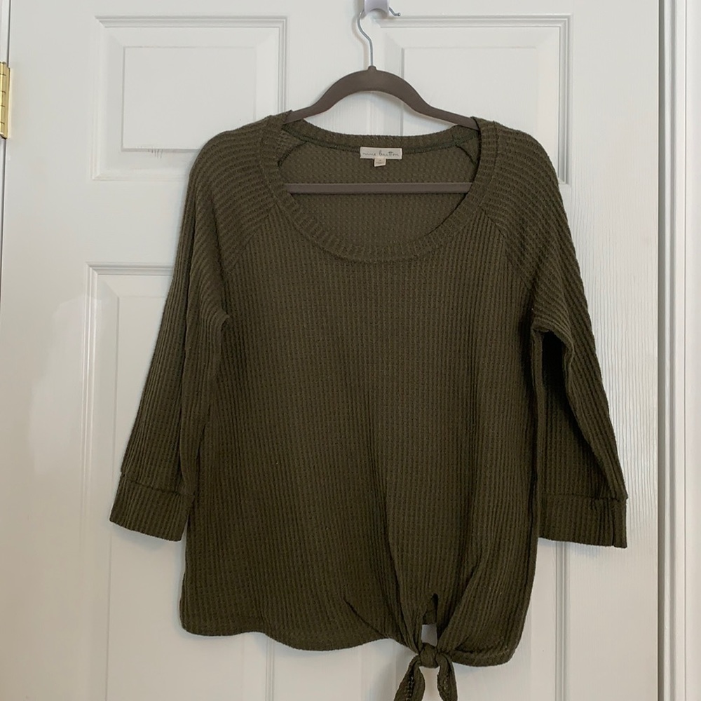 Billie Tie front 3 quarter sleeve, brushed knit top